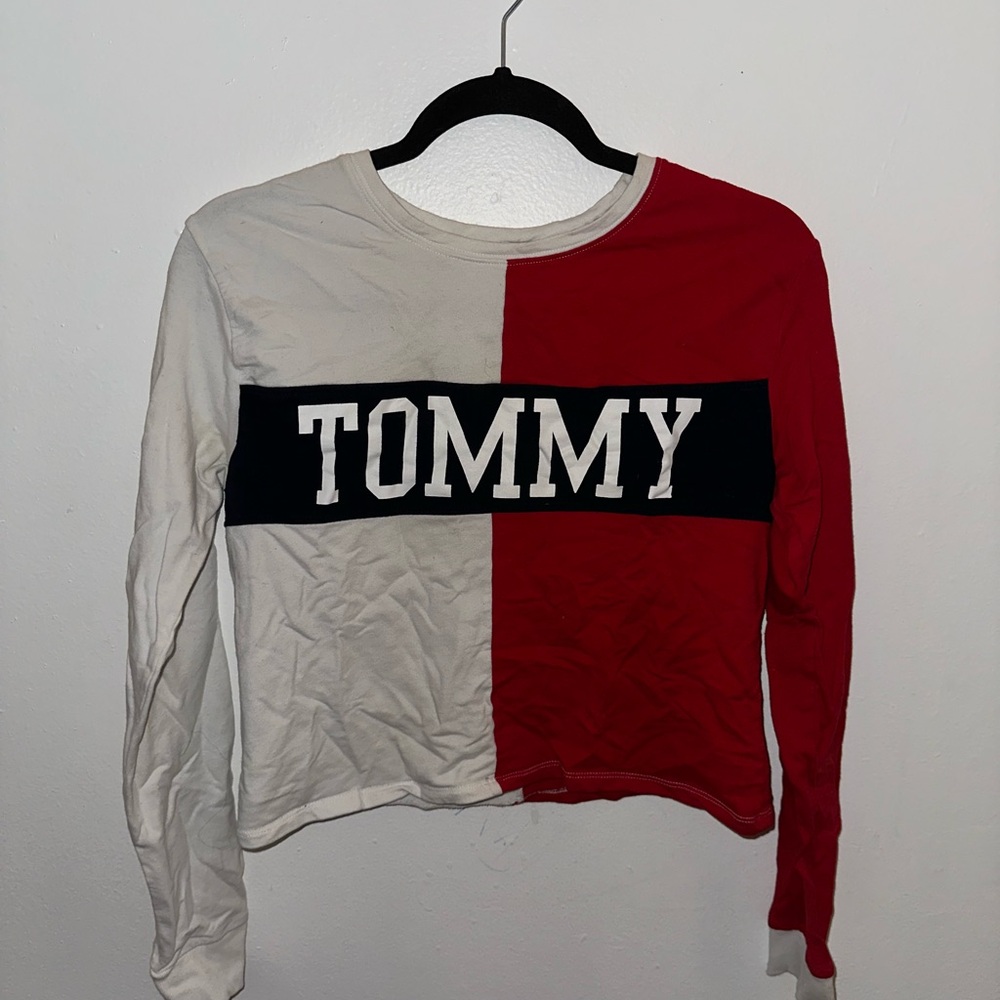 Tommy Hilfiger Red and White Graphic Long Sleeve Tee